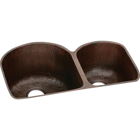 Elkay Copper 31-1/4 X 20 X 10 Offset 60/40 Double Bowl Undermount Sink ECU311910RACH